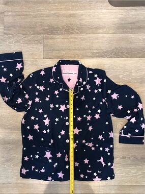 PJ Salvage Navy Flannel Pajama Set with Pink Star Print